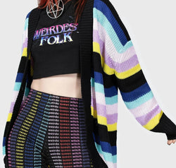 Striped Open Front Long Sleeve Cardigan