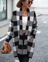 Plaid Dropped Shoulder Cardigan with Pocket