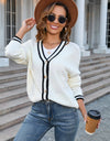 Buttoned V-Neck Long Sleeve Cardigan