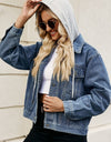 Drawstring Hooded Button Up Denim Jacket