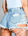 Distressed Raw Hem Denim Shorts with Pockets