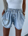 Rhinestone Drawstring Denim Shorts