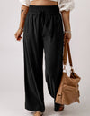 Drawstring Smocked Waist Wide Leg Pants