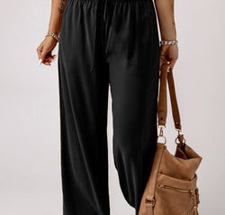 Drawstring Smocked Waist Wide Leg Pants