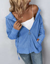 Zip-Up Drawstring Detail Hooded Cardigan