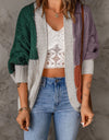 Woven Right Color Block Cable-Knit Batwing Sleeve Cardigan