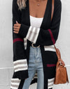 Striped Rib-Knit Drop Shoulder Open Front Cardigan