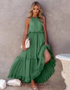 Ruffled Sleeveless Tiered Maxi Dress with Pockets