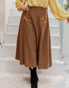 Plus Size Embroidered Pocketed High Waist Skirt