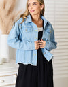 Double Take Dropped Shoulder Raw Hem Denim Jacket