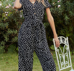 Ivy Lane Printed V-Neck Short Sleeve Jumpsuit