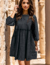 Round Neck Balloon Sleeve Mini Denim Dress