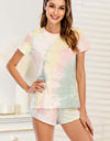 Tie-Dye Round Neck Short Sleeve Top and Shorts Lounge Set