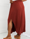 Zenana It's My Time Full Size Side Scoop Scrunch Skirt in Dark Rust