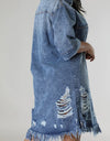 Distressed Raw Hem Button Up Denim Dress