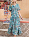 Paisley Print Flounce Sleeve Maxi Dress