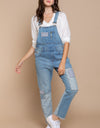 POL Front Chest Zipper Slim Leg Denim Overalls