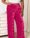 Double Take Full Size High Waist Tiered Shirring Velvet Wide Leg Pants