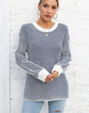 Angel Wings Striped Round Neck Long Sleeve Knit Top