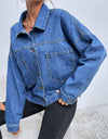 Collared Neck Dropped Shoulder Denim Jacket