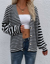 Striped V-Neck Button-Down Cardigan