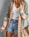 Geometric Open Front Long Sleeve Cardigan