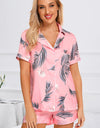 Printed Button Up Short Sleeve Top and Shorts Lounge Set