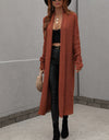 Waffle Knit Open Front Duster Cardigan With Pockets