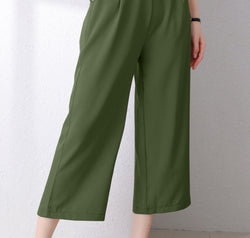 Full Size Pocketed Half Elastic Waist Pants