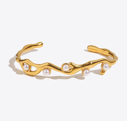 Inlaid Synthetic Pearl Open Bracelet