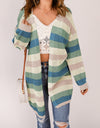 Full Size Striped Long Sleeve Openwork Cardigan