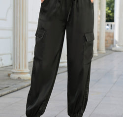 Long Tie Waist Pocketed Pants