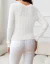 V-Neck Long Sleeve Eyelet Knit Top