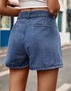 Tie Belt Denim Shorts with Pockets