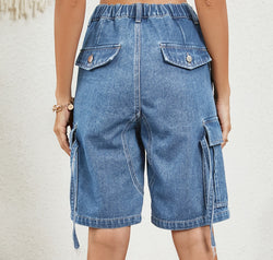 High Waist Denim Shorts with Pockets