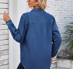 Button Up Collared Neck Denim Jacket