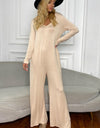 Shiny Long Sleeve V-Neck Jumpsuit with Pockets