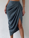 Ruched Slit High Wiast Skirt