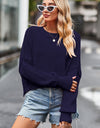 Round Neck Drop Shoulder Long Sleeve Sweater