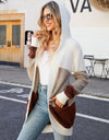 Color Block Open Front Hooded Cardigan