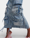 Slit Midi Denim Skirt with Pockets