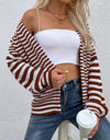 Striped V-Neck Button-Down Cardigan