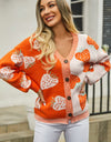 Printed V-Neck Button-Down Long Sleeve Cardigan