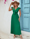 Tied Ruffled V-Neck Pleated Dress