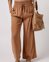 Drawstring Smocked Waist Wide Leg Pants