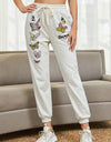 Tie Front Butterfly Graphic Long Pants