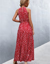 Printed Sleeveless Tie Waist Maxi Dress