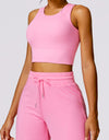 Round Neck Wide Strap Cropped Active Tank