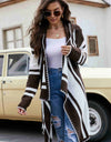 Woven Right Striped Open Front Hooded Cardigan