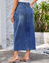 Slit Midi Denim Skirt with Pockets